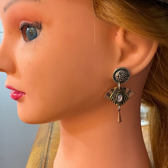 Elegant Mixed Metal Post Dangle Boho Earrings - Picture 5 of 5